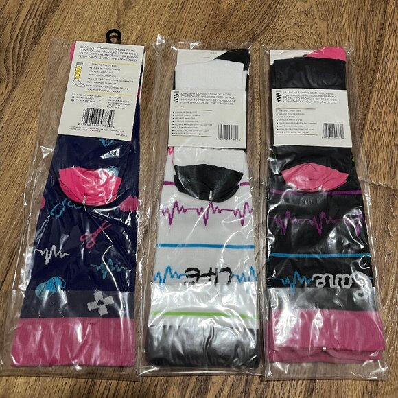 Nurse Medical Themed Premium Compression Socks 3 Piece Lot - Picture 2 of 2